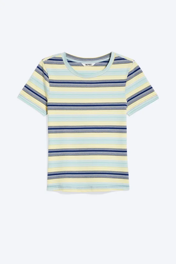 Camiseta mini ajustada – Rayas azules/amarillas Camiseta mini ajustada – Rayas azules/amarillas