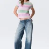 Camiseta mini de corte regular – Rayas rosa/verde