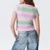 Camiseta mini de corte regular – Rayas rosa/verde