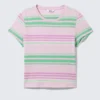 Camiseta mini de corte regular – Rayas rosa/verde