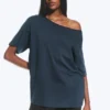Camiseta oversize con cuello barco – Azul oscuro Camiseta oversize con cuello barco – Azul oscuro