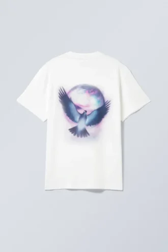 Camiseta oversize con estampados – Blanco – Azul paloma