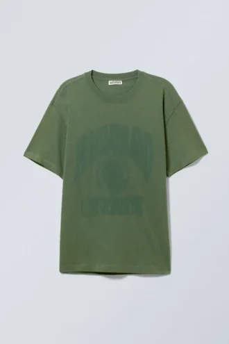 Camiseta oversize con estampados – Verde oscuro lavado