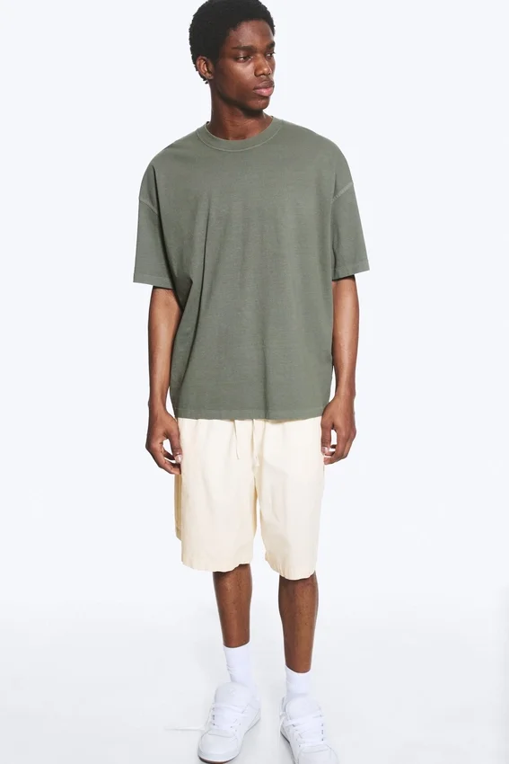 Camiseta oversize de corte cuadrado – Verde caqui claro apagado Camiseta oversize de corte cuadrado – Verde caqui claro apagado