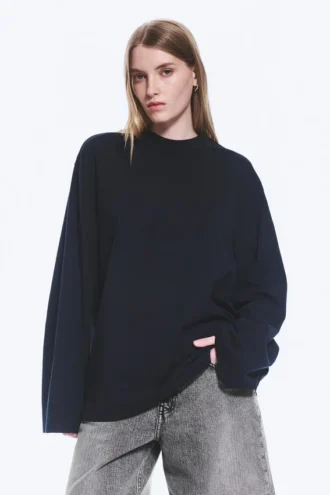 Camiseta oversize de manga larga – Azul marino oscuro