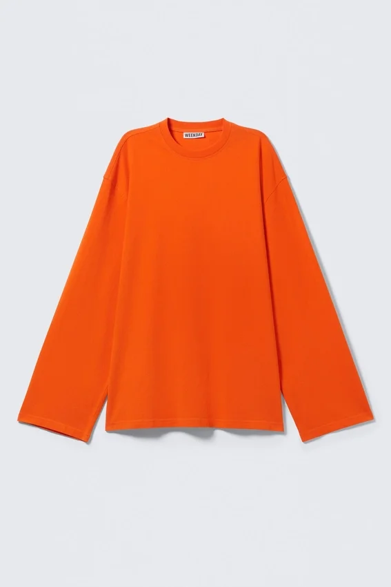 Camiseta oversize de manga larga – Naranja brillante Camiseta oversize de manga larga – Naranja brillante