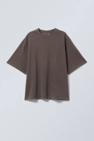 Camiseta oversize de tejido grueso – Marrón oscuro lavado