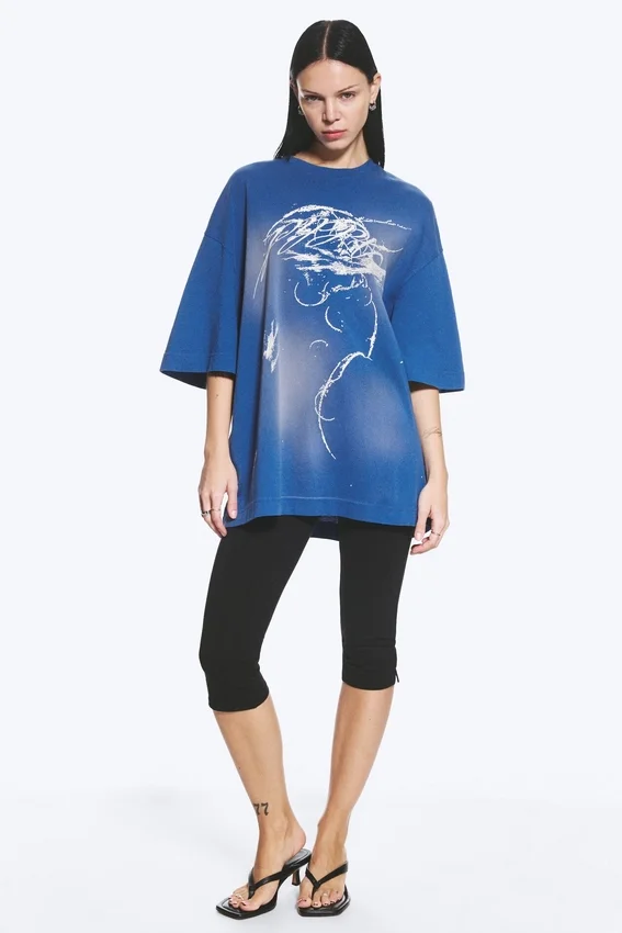 Camiseta oversize estampada – Azul Camiseta oversize estampada – Azul