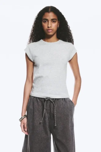 Camiseta raglán de manga corta – Gris jaspeado