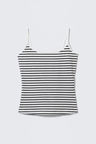 Camiseta sin mangas ajustada con tirantes y cuello redondo – Rayas blancas y negras