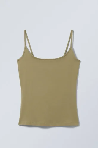 Camiseta sin mangas ajustada con tirantes y cuello redondo – Verde caqui