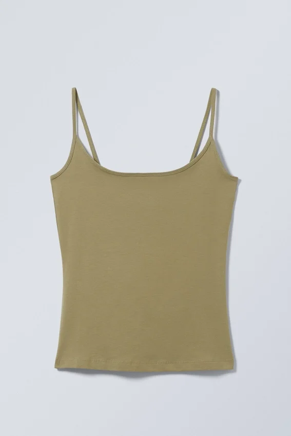 Camiseta sin mangas ajustada con tirantes y cuello redondo – Verde caqui Camiseta sin mangas ajustada con tirantes y cuello redondo – Verde caqui
