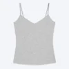 Camiseta sin mangas ajustada de algodón con cuello en V – Gris claro melange