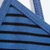 Camiseta sin mangas ajustada de algodón con cuello en V – Rayas azules/negras