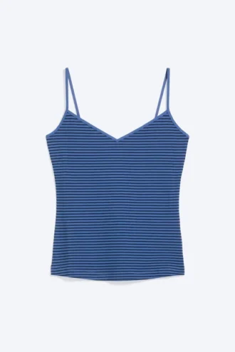 Camiseta sin mangas ajustada de algodón con cuello en V – Rayas azules/negras