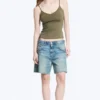 Camiseta sin mangas ajustada de algodón con cuello en V – Verde caqui apagado Camiseta sin mangas ajustada de algodón con cuello en V – Verde caqui apagado