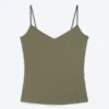 Camiseta sin mangas ajustada de algodón con cuello en V – Verde caqui apagado Camiseta sin mangas ajustada de algodón con cuello en V – Verde caqui apagado