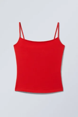 Camiseta sin mangas ajustada de algodón – Rojo brillante