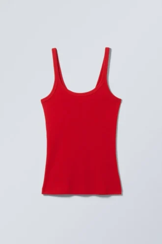 Camiseta sin mangas ajustada de canalé – Rojo brillante