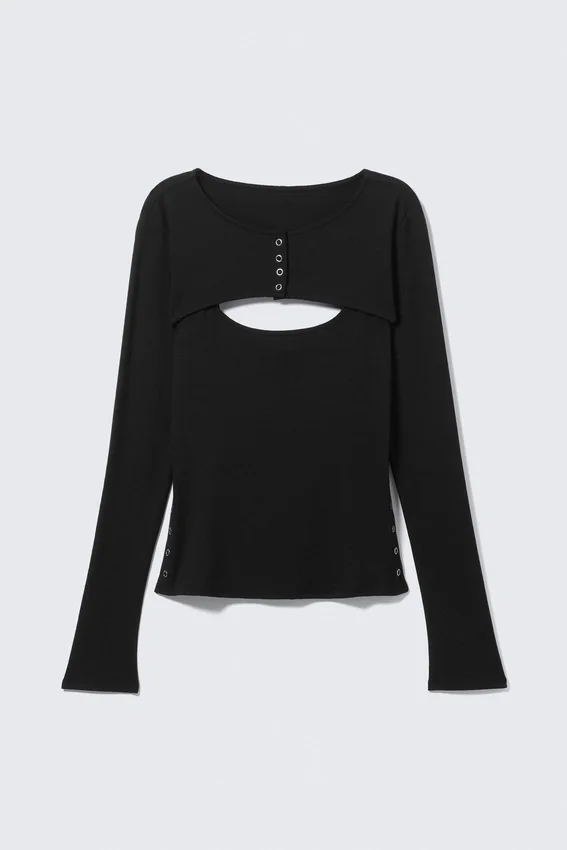 Camiseta sin mangas con bolero de dos piezas en capas – Negro Camiseta sin mangas con bolero de dos piezas en capas – Negro