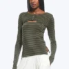 Camiseta sin mangas con bolero de dos piezas en capas – Verde caqui apagado Camiseta sin mangas con bolero de dos piezas en capas – Verde caqui apagado