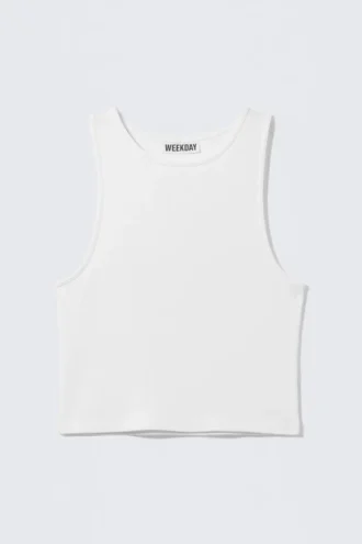 Camiseta sin mangas corta de algodón acanalado – Blanco
