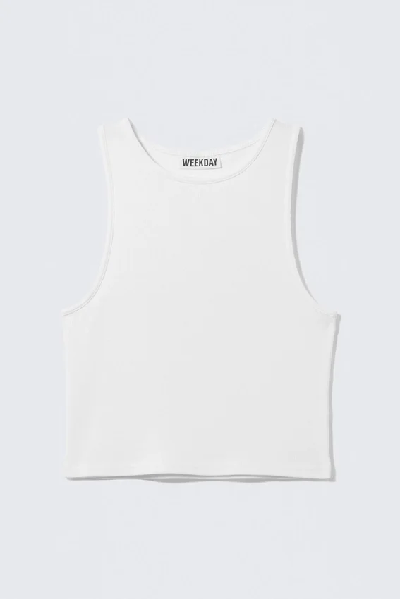 Camiseta sin mangas corta de algodón acanalado – Blanco Camiseta sin mangas corta de algodón acanalado – Blanco