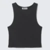 Camiseta sin mangas corta de algodón acanalado – Gris oscuro Camiseta sin mangas corta de algodón acanalado – Gris oscuro