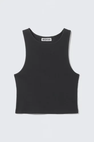 Camiseta sin mangas corta de algodón acanalado – Gris oscuro