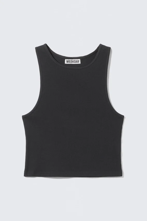 Camiseta sin mangas corta de algodón acanalado – Gris oscuro Camiseta sin mangas corta de algodón acanalado – Gris oscuro