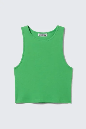 Camiseta sin mangas corta de algodón acanalado – Verde brillante