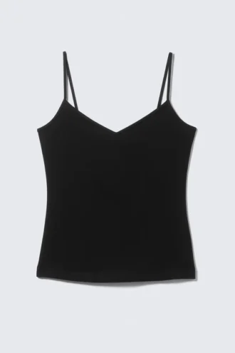 Camiseta sin mangas de algodón con cuello en V ajustada – Negro