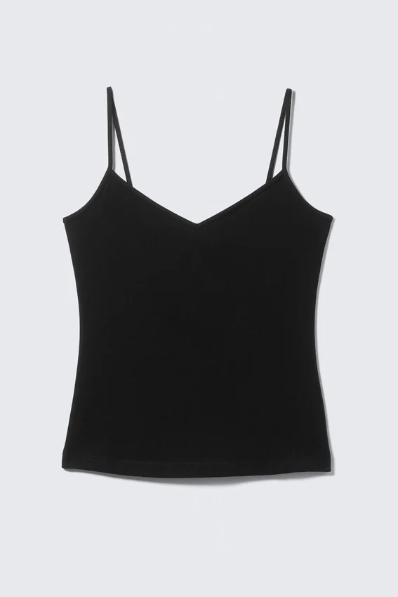 Camiseta sin mangas de algodón con cuello en V ajustada – Negro Camiseta sin mangas de algodón con cuello en V ajustada – Negro