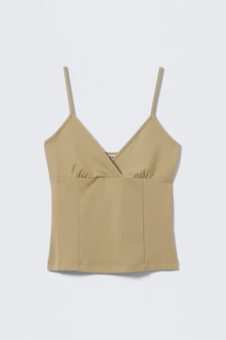 Camiseta sin mangas de algodón con cuello en V – Beige