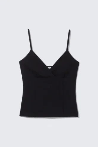 Camiseta sin mangas de algodón con cuello en V – Negro