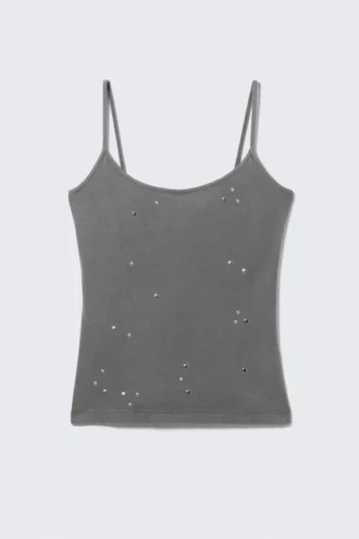 Camiseta sin mangas de algodón con tachuelas – Gris oscuro