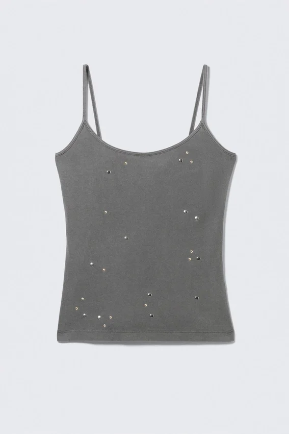 Camiseta sin mangas de algodón con tachuelas – Gris oscuro Camiseta sin mangas de algodón con tachuelas – Gris oscuro