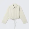 Camisón corto de popelín de algodón con cordón – Verde claro