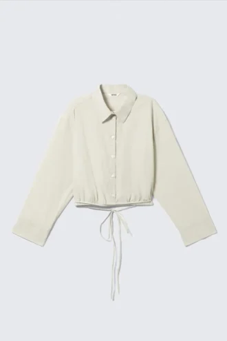 Camisón corto de popelín de algodón con cordón – Verde claro