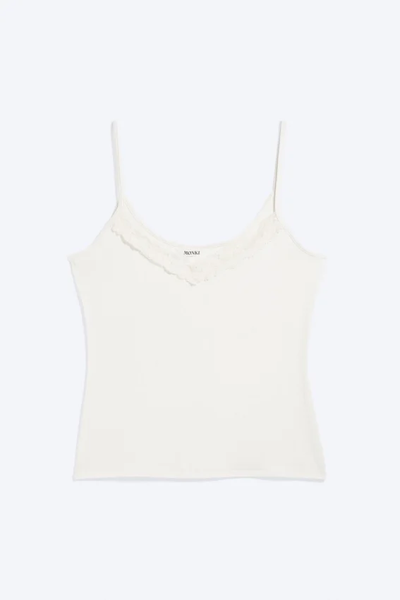Camisola con tirantes y encaje – Blanco roto Camisola con tirantes y encaje – Blanco roto