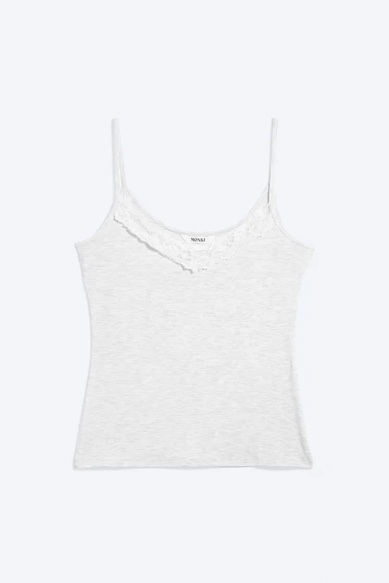 Camisola con tirantes y encaje – Gris claro difuminado Camisola con tirantes y encaje – Gris claro difuminado
