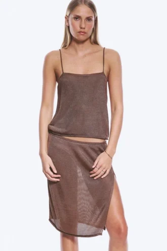 Camisola de punto con cuello cuadrado – Marrón