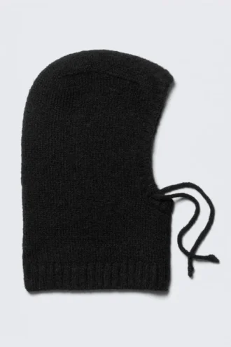 Capucha con lazo de punto peludo – Negro