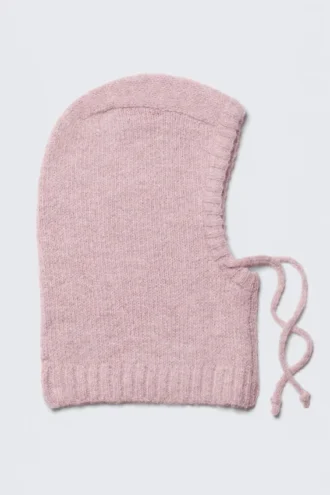 Capucha de punto peludo con cordones – Rosa empolvado claro