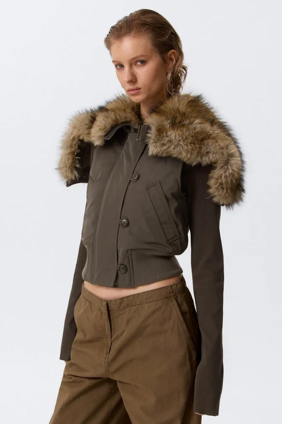 Chaleco bomber con capucha convertible – Gris oscuro Chaleco bomber con capucha convertible – Gris oscuro