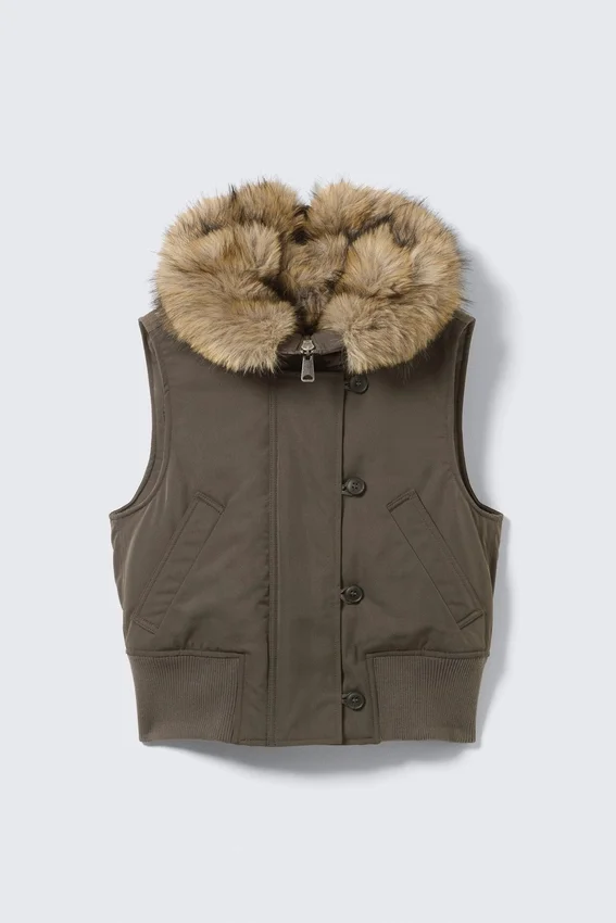 Chaleco bomber con capucha convertible – Gris oscuro Chaleco bomber con capucha convertible – Gris oscuro