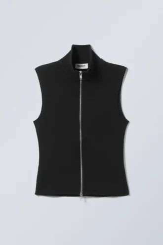 Chaleco con cuello alto y cremallera – Negro