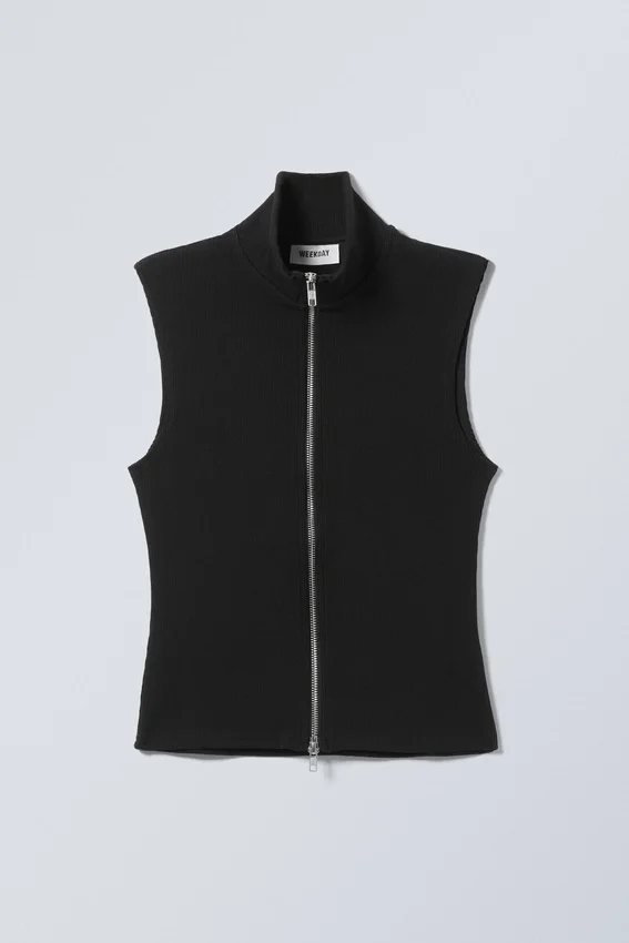 Chaleco con cuello alto y cremallera – Negro Chaleco con cuello alto y cremallera – Negro