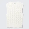 Chaleco de algodón con punto trenzado – Blanco Chaleco de algodón con punto trenzado – Blanco