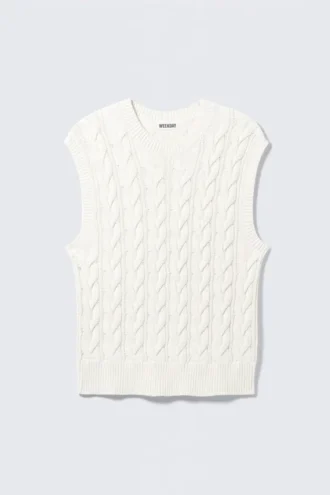 Chaleco de algodón con punto trenzado – Blanco